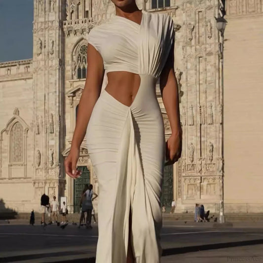 Hollow Out Ruched Irregular Prom Dress promdress-250223