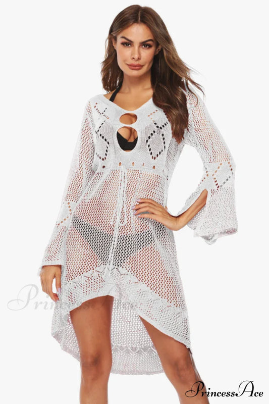 Hollow Out Trumpet Sleeve Cover Up - Dress In Beauty