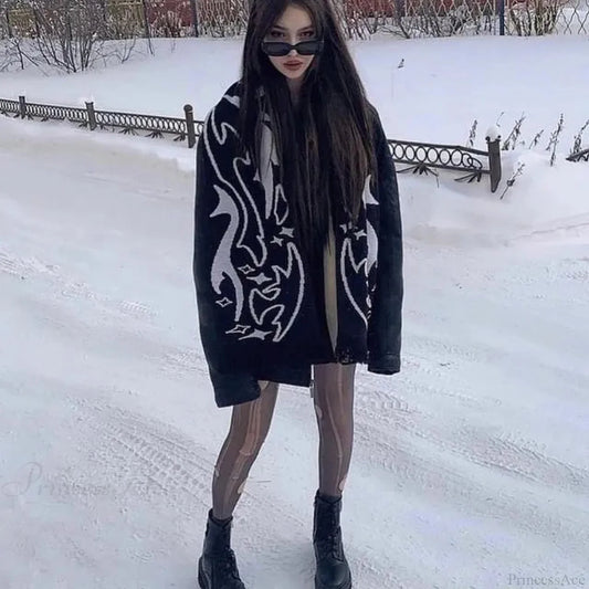 Irregular Pattern Jacquard Y2K Gothic Grunge Tassel Scarf Scarfs-L