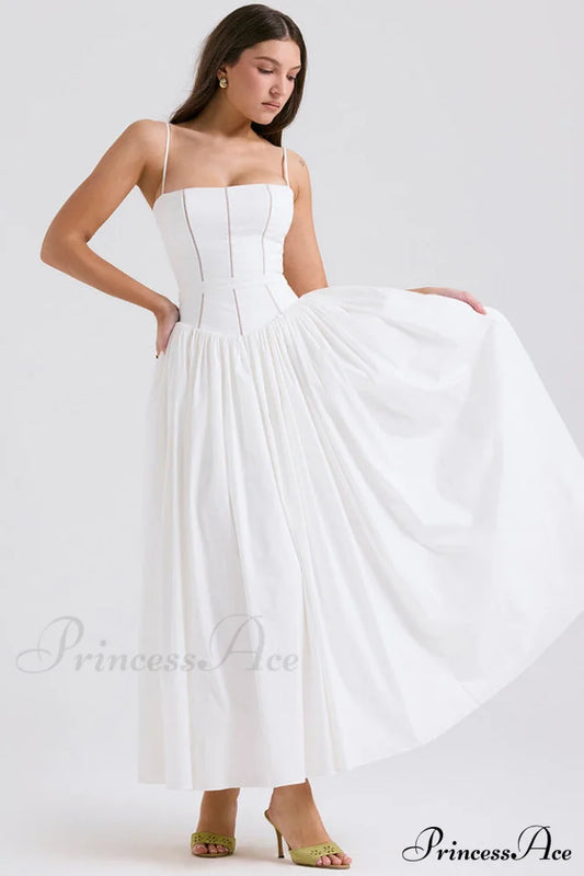 Isabella White Stylish Cotton Sundress