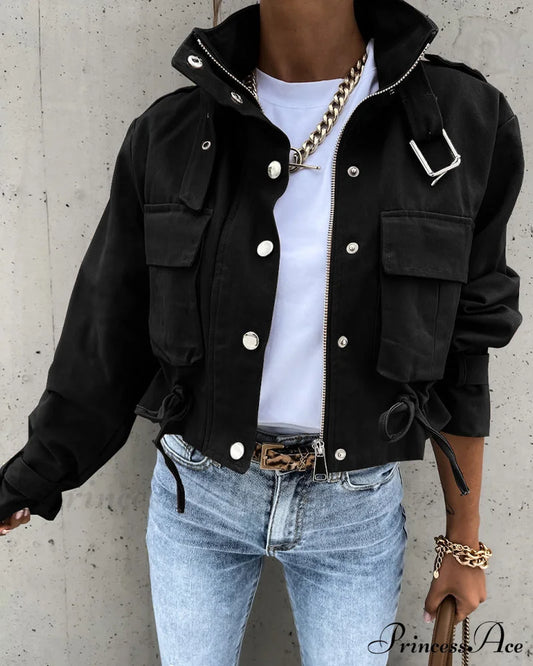 Casual jacket with pockets Black 2023 f/w 23BF clothes jackets & coats Spring Tops/Blouses