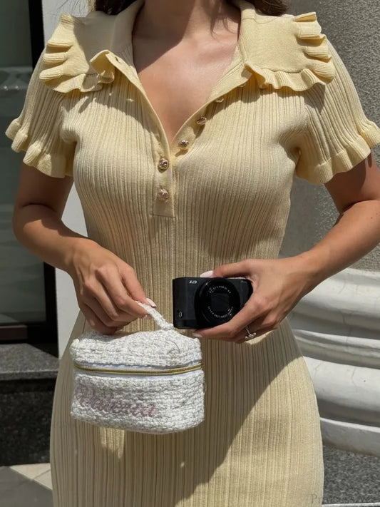 Knit Retro Single-Breasted Mini Dress minidress-250223