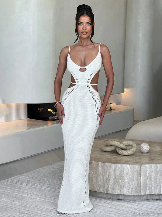 Knitted Elegant Maxi Vacation Dress WHITE / S vacationdress-250223