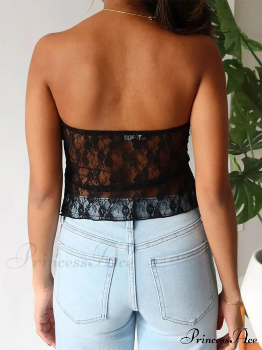 Lace Off-Shoulder Sleeveless Backless See-Through Stylish Elegant Chic Crop Top