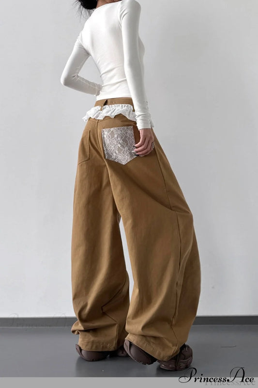 Lace Panel High Waist Wide Leg Jeans