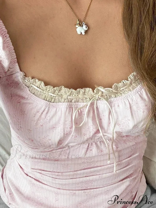 Lace Paneled Graceful Denim Corset Top Tank Tops&Camis