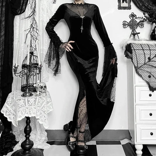 Lace Patchwork Flare Sleeve Maxi Dress