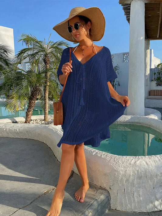 Lace Up Bikini Cover Up DEEP BLUE / One Size