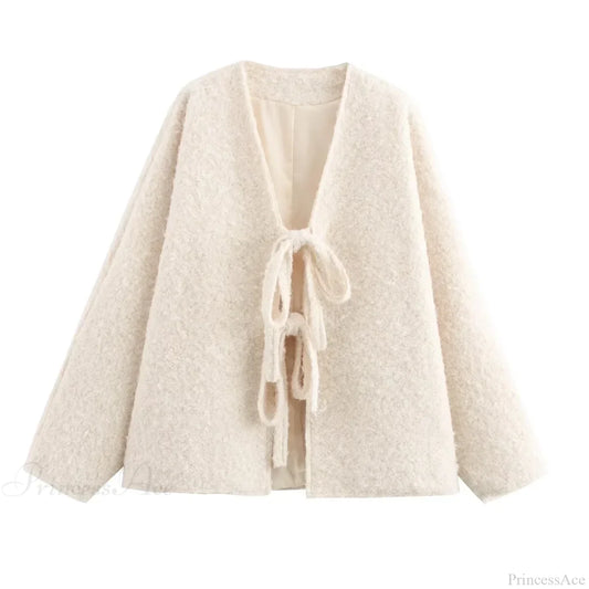 Lace-Up Bow Brown Cardigan Beige / S Cardigan-241208