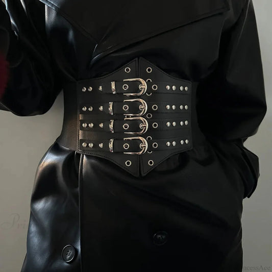 Large Gothic Ebony Leather Punk Corset Belt Black / 72cm