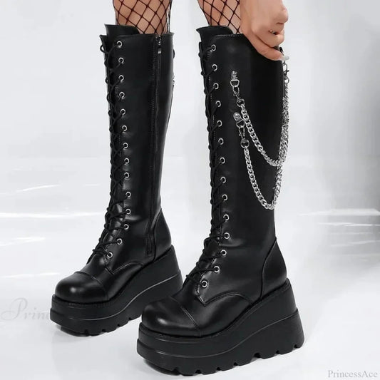 Large Gothic Vampire Elevated Wedge Boot black / 35