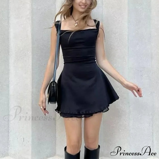 Layered Two Tone Strap Tie Up Mini Dress Free From Label
