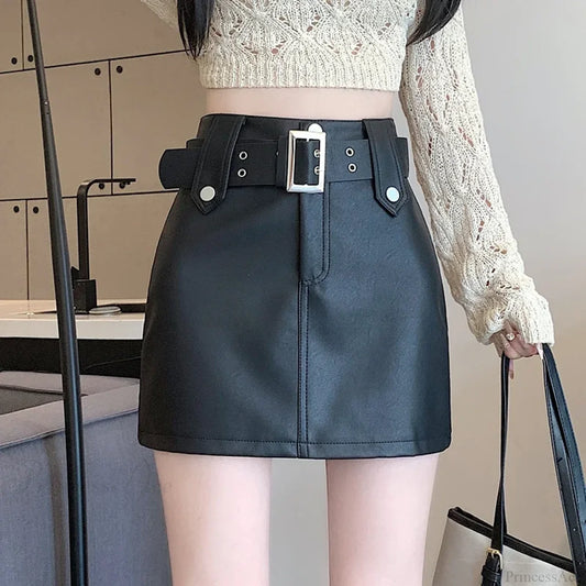 Leather High Waist Gothic Skirt Black / S skirts-250223