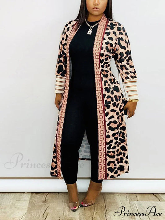 Leopard Print Graceful Bowknot Pleated Dress / S Cardigan