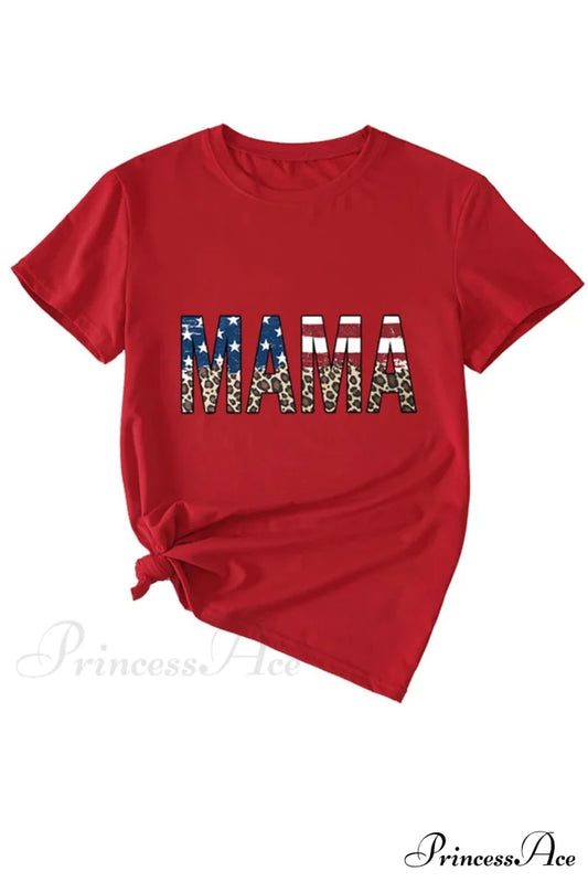 Leopard Print T-Shirt For Mama Red / S Tees
