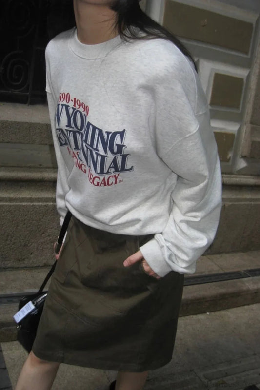 Letter Print Cropped Crew Neck Relaxed Sweatshirt Grey / One Size