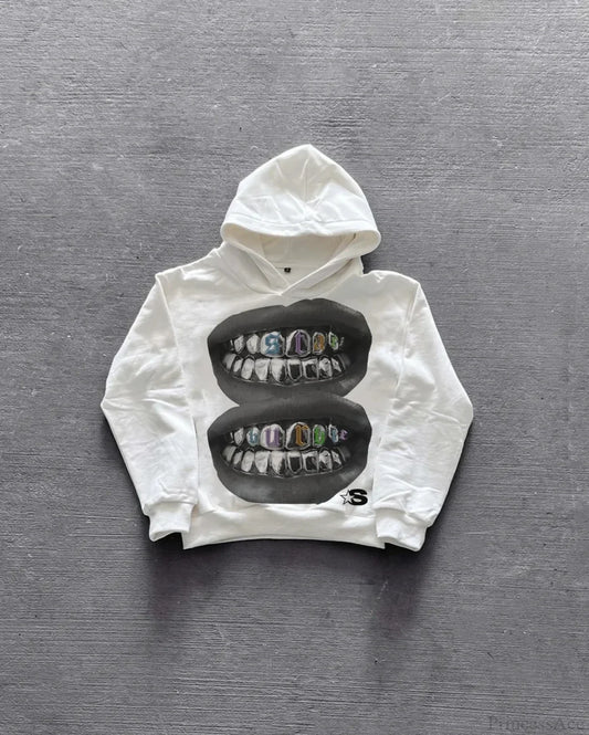 Lip Graphic Oversized Hoodie white / S