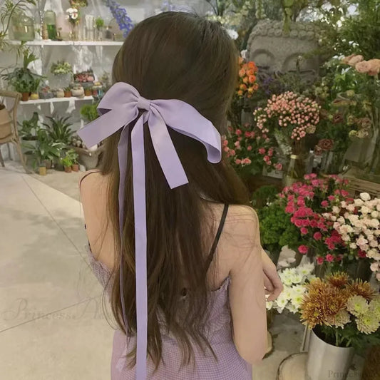 Long Ribbon Bow Back Head Headdress - Christmas Hair Accessory Purple Accessories-L