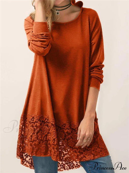 Long With Women Lace Patchwork Arm T-Shirt Hood Tops