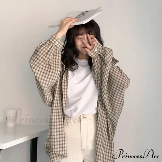 Loose Plaid Shirt Beige / S