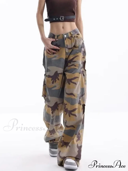 Loose Splashed Ink Speaker Camouflage Pants Trendy Hip-Hop Vintage Versatile Work Clothes Wide Leg