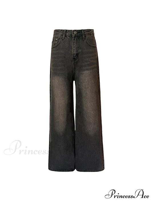 Loose Vintage Korean For Women High Waist Fashion Streetwear Casual Denim Femme Y2K Wide Leg