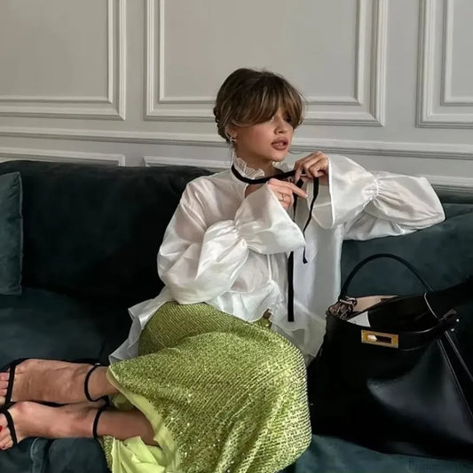 Loose White Ruffled Blouse WHITE / S blouse-250223