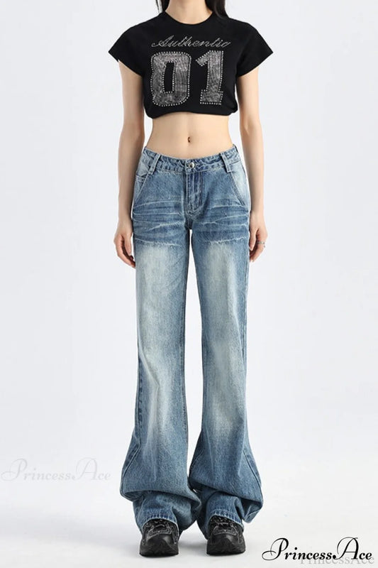 Low Rise Loose Bootcut Floor-Length Jeans Blue / XS
