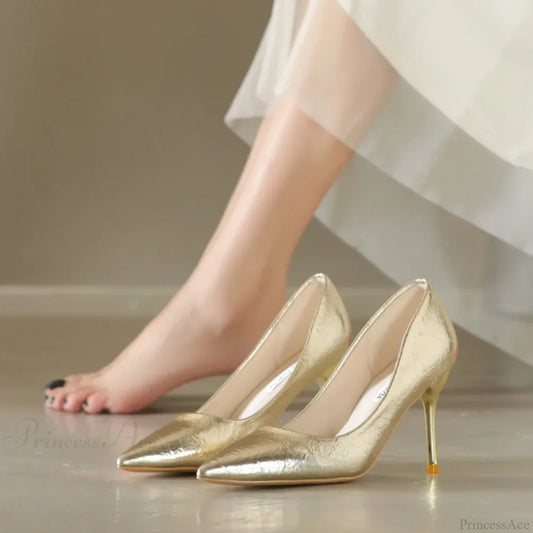 Luxury Gold Shiny Pumps Brand Large Size Sexy Party Pointed Toe Wedding High Heel / 34