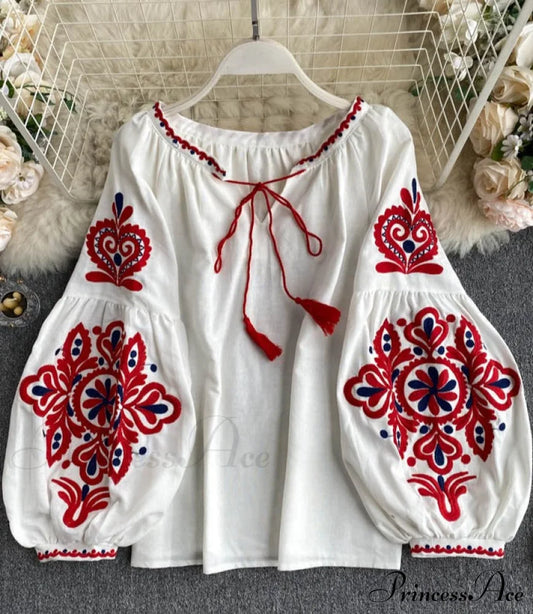 Maria Embroidered Top White / One Size Tops & Blouses