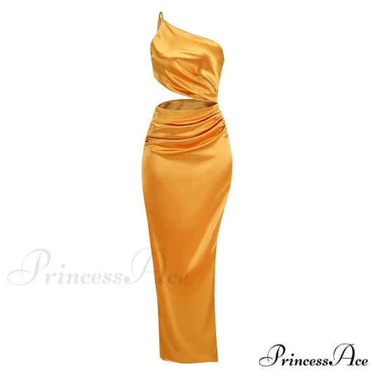 Maria One Stylish Shoulder Maxi Dress Orange / Xs