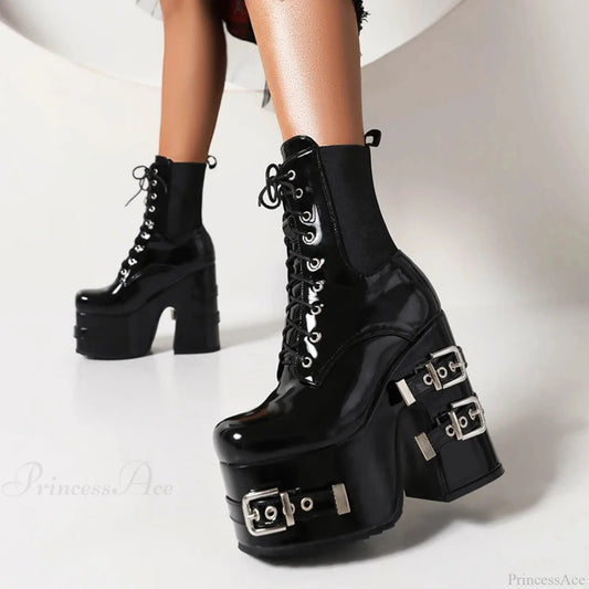 Metal Clasp Broad Heel Gothic Ankle Boot