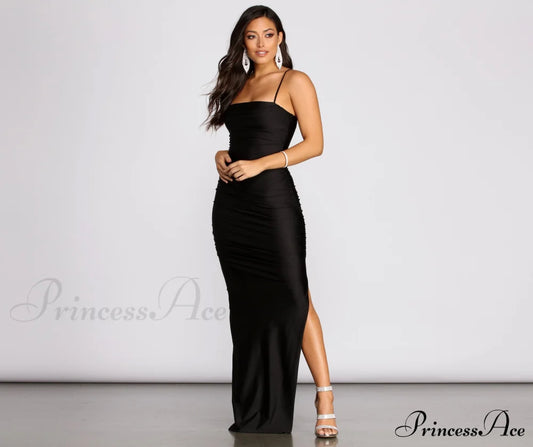 Mila High Slit Ruched Dress - Lady Occasions