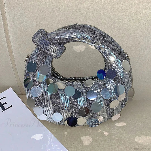 Mini Half Moon Evening Clutch Wristlet Silver wristlet-250126