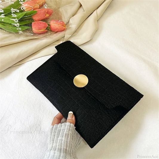 Minimalism Felt Indentation Clutch Wristlet Black wristlet-250126