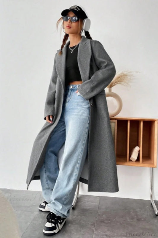 Minimalist Solid Color Elegant Notched Collar Relaxed Wool Overcoat