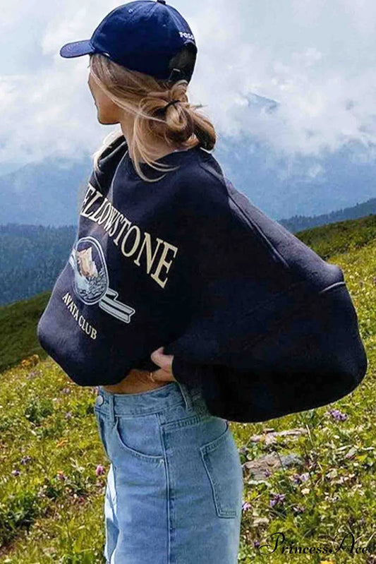 Navy Blue Crew Neck Long Sleeve Sweatshirt With Print / S Sweatshirts