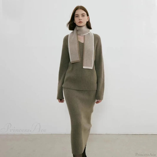 Neckerchief Women Retro Style Block Color Warm Scarf Scarfs-L