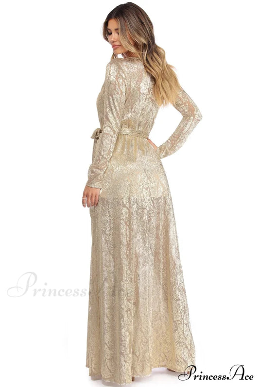Nerissa Metallic Stylish Wrap Evening Dress S.o. Long Dresses