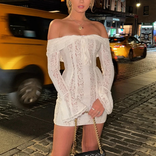 Off-Shoulder Bow Ruched Mini Dress minidress-250223