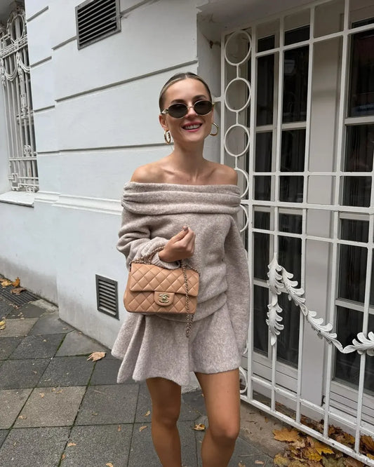 Off Shoulder Cashmere Sweater Beige / S