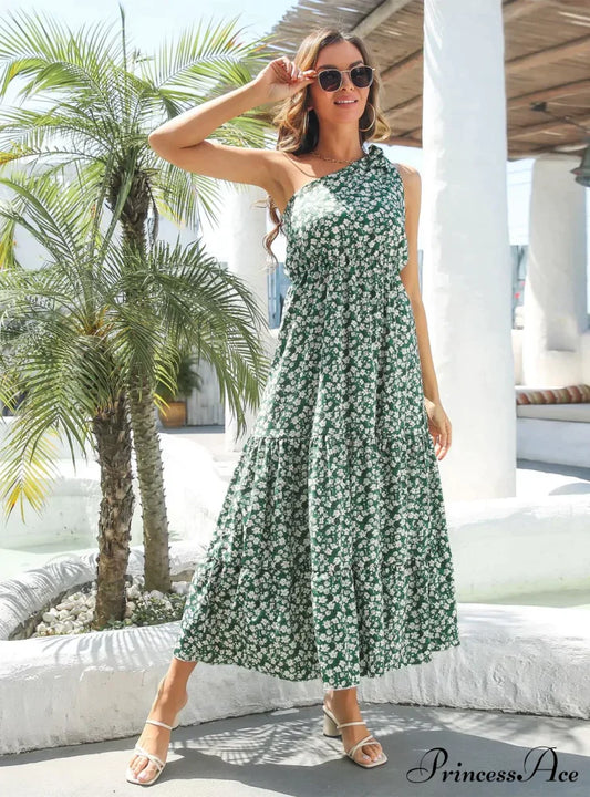 One-Shoulder Flowered Ruffled For Gown Holidays S / Blue Dresses