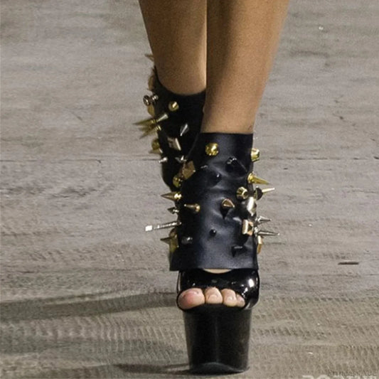 Open Front Elevated Boot with Stud Design Black / 35