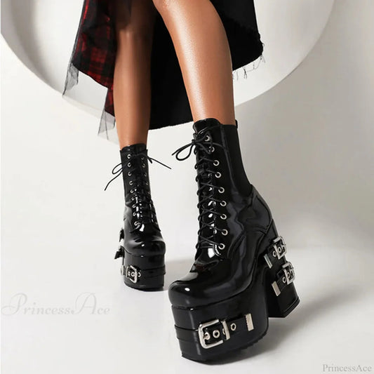 Opulent Metal Clasp Lace-Up Gothic Platform Boot black / 5