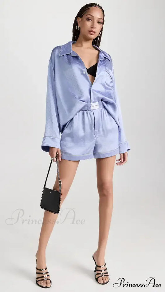 Pajama Boxer Shorts And Graceful Long Sleeve Shirt Set 4 Days / 0 Xs Purple