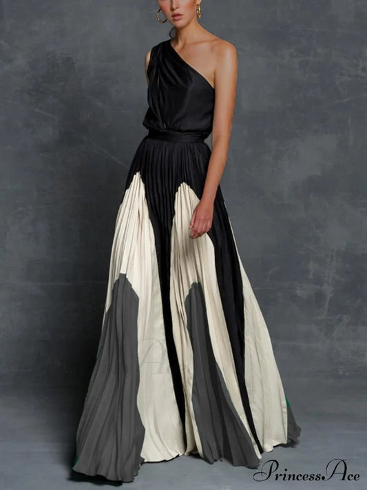 Patchwork Black Club Party High Night One Women’s Gown Off - Street Shoulder Dress Gray / S