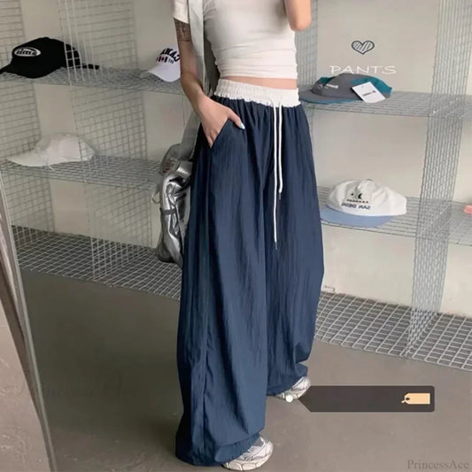 Patchwork Wide Leg Casual Drape Straight Pant DarkBlue / S pant-250223