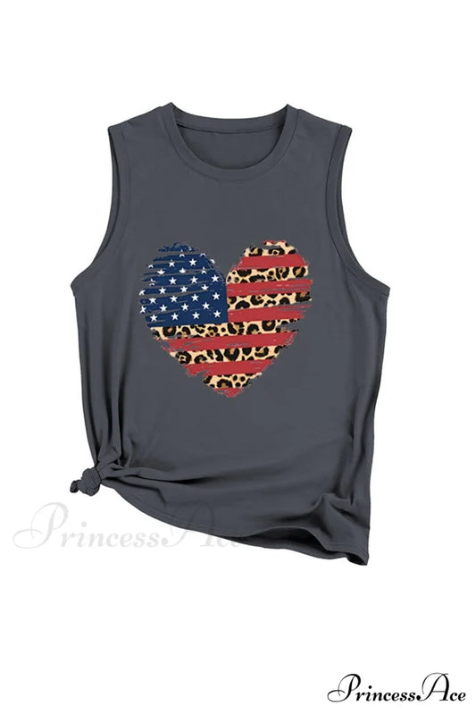 Peach Heart Flag Sleeveless T-Shirt Dark Gray / S Tees