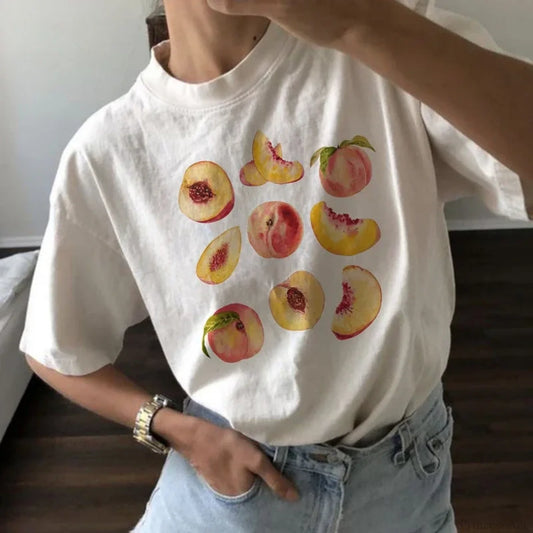 Peaches Printed Cottagecore T-shirt WHITE / S t-shirt-250223