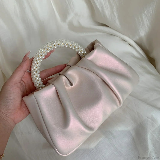 Pearl Handle Dinner Clutch Handbag Pink handbag-250126